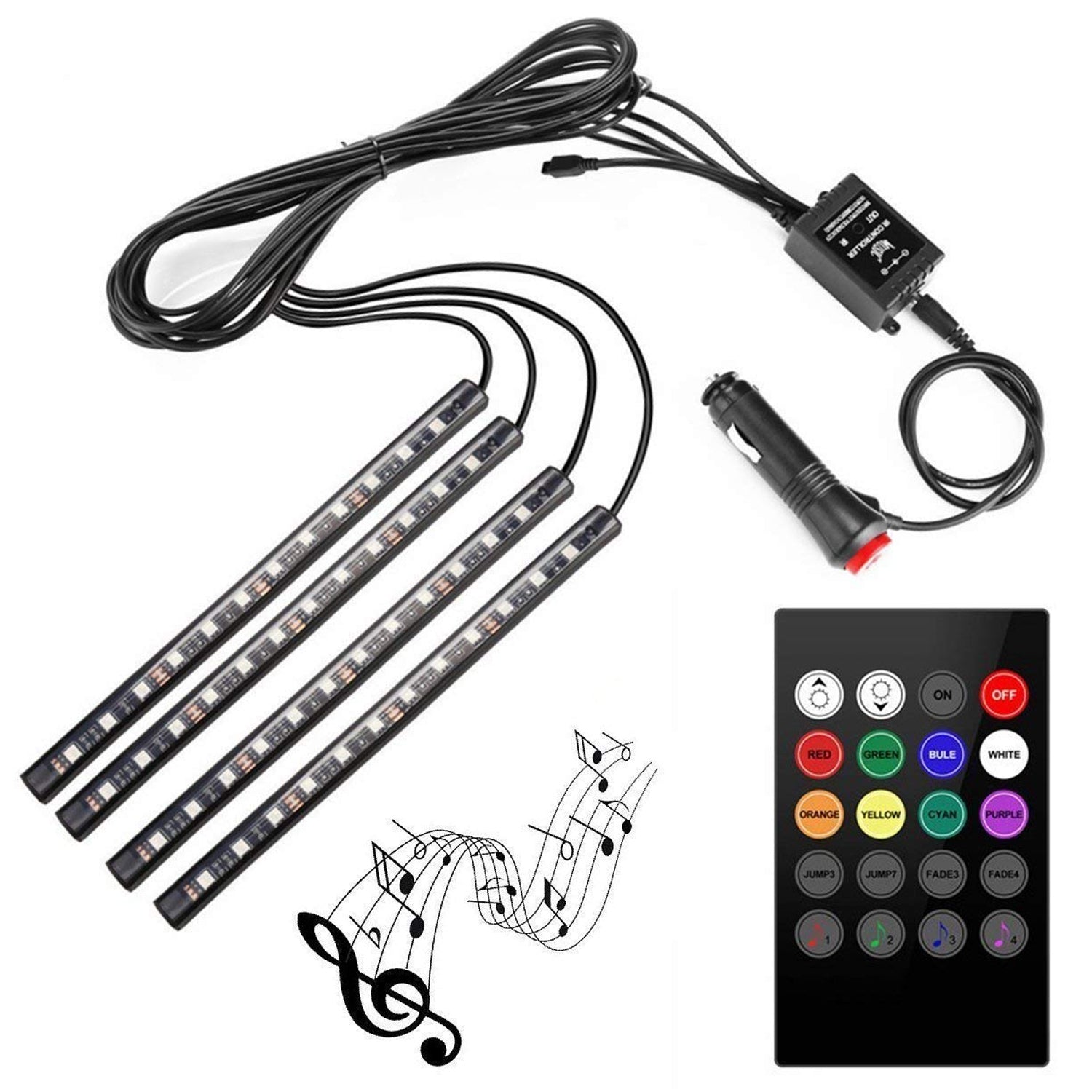 RGB Atmosphere light 12V 8 Color With Music Senser LED Under Dashboard Atmosphere Interior Light with Remote Universal for All Cars