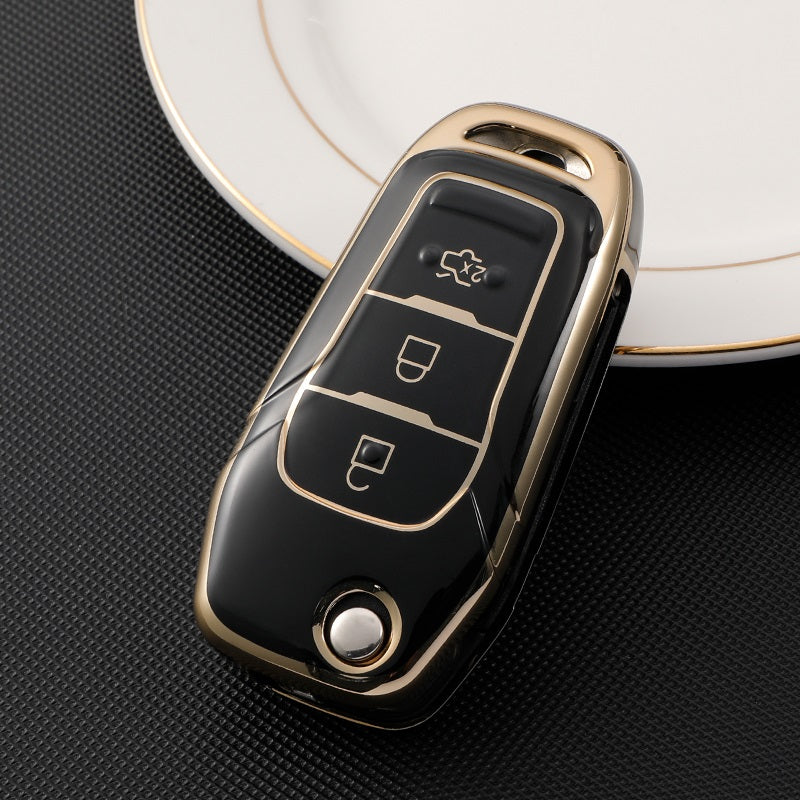 Acto TPU Gold Series Car Key Cover With TPU Gold Key Chain For Ford Fiesta Flipkey