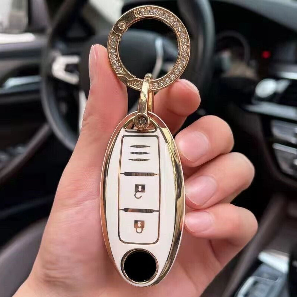 Acto TPU Gold Series Car Key Cover With Diamond Key Ring For Nissan Magnite 2020+