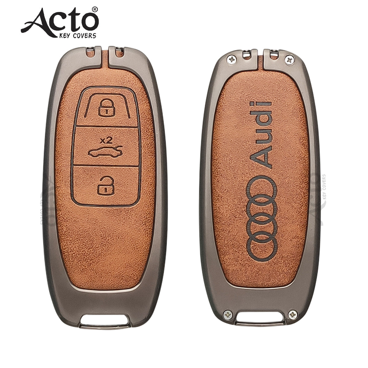 ACTO Metal Leather Car key cover with key chain Compatible With Audi TT