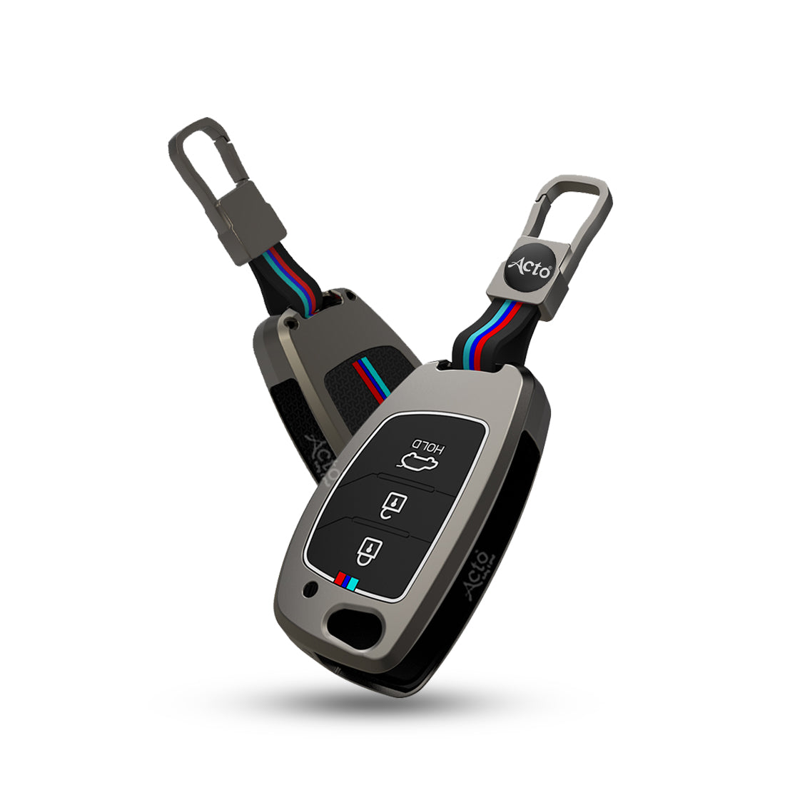 Acto Metal Sapphire Key Cover and Key chain Compatible with Hyudai  Aura I I10 Grand Nios I i20  (2021) I Creta I i20 Active I I-20 Elite I Xcent 2019+ Pack of 1 Set (Glow in the Night)