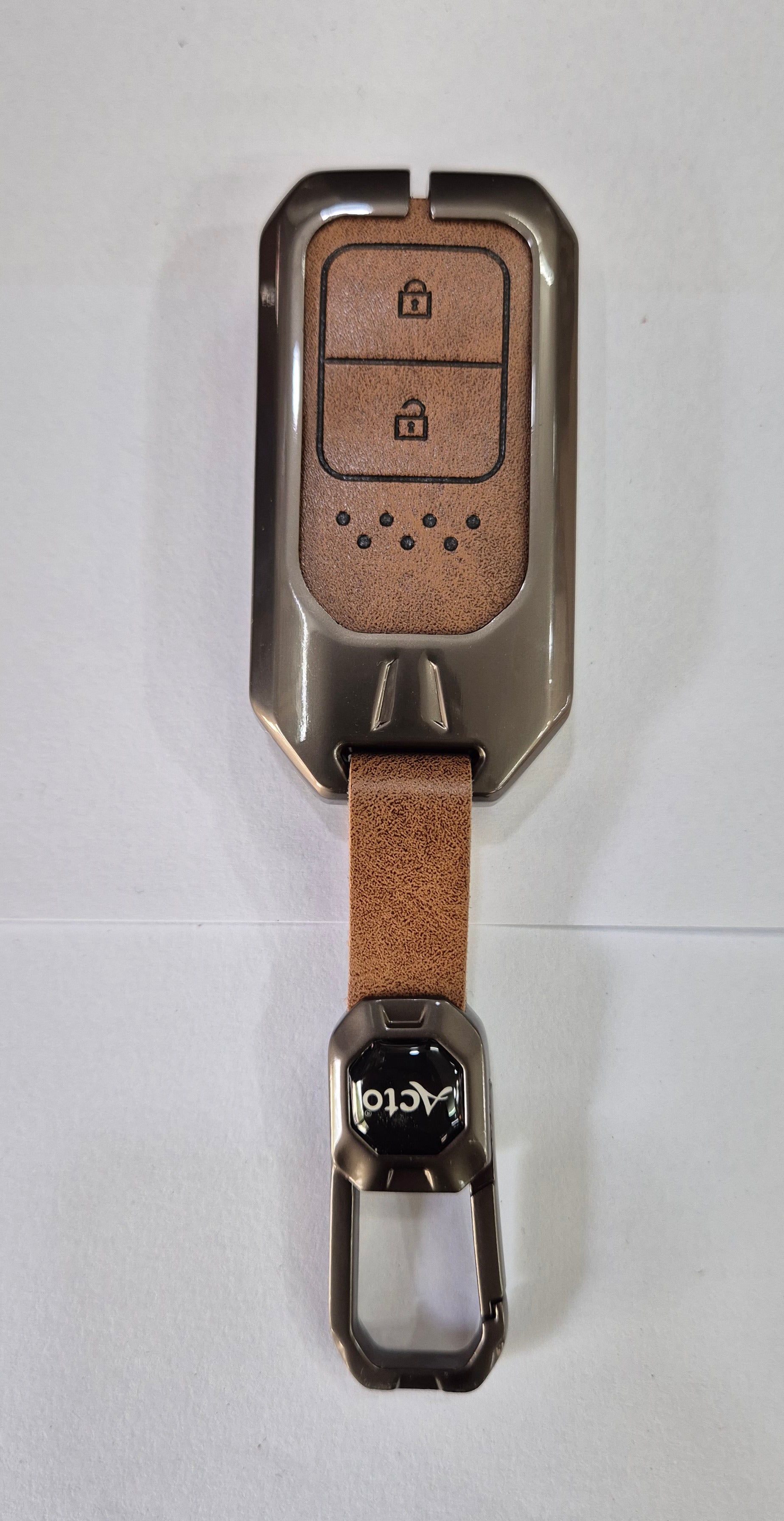 ACTO Metal Leather Car key cover with key chain Compatible With Honda