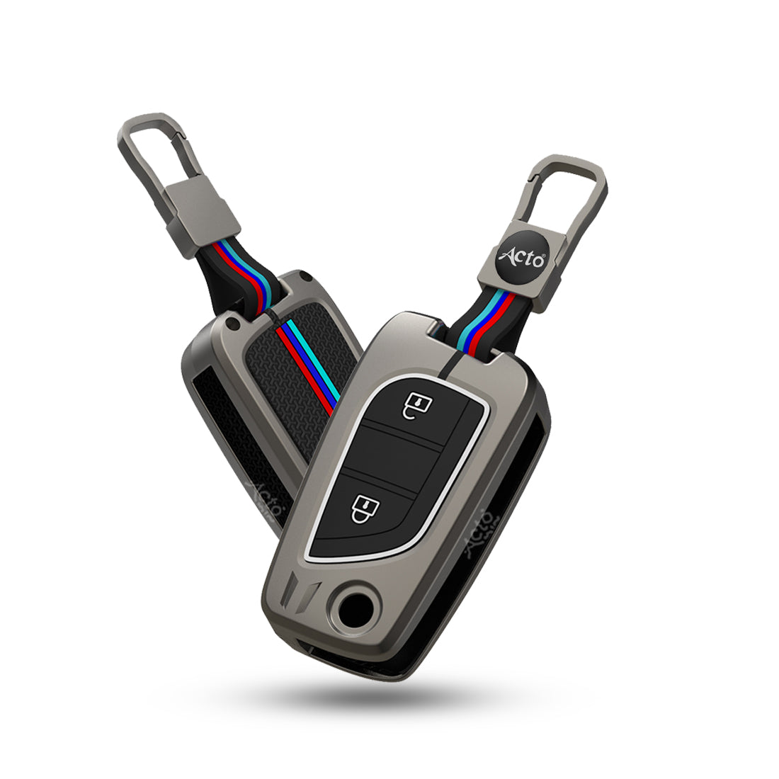 Acto Metal Sapphire Key Cover and Key chain Compatible with Toyota Corolla Altis and Innova Crysta Pack of 1 Set (Glow in the Night)