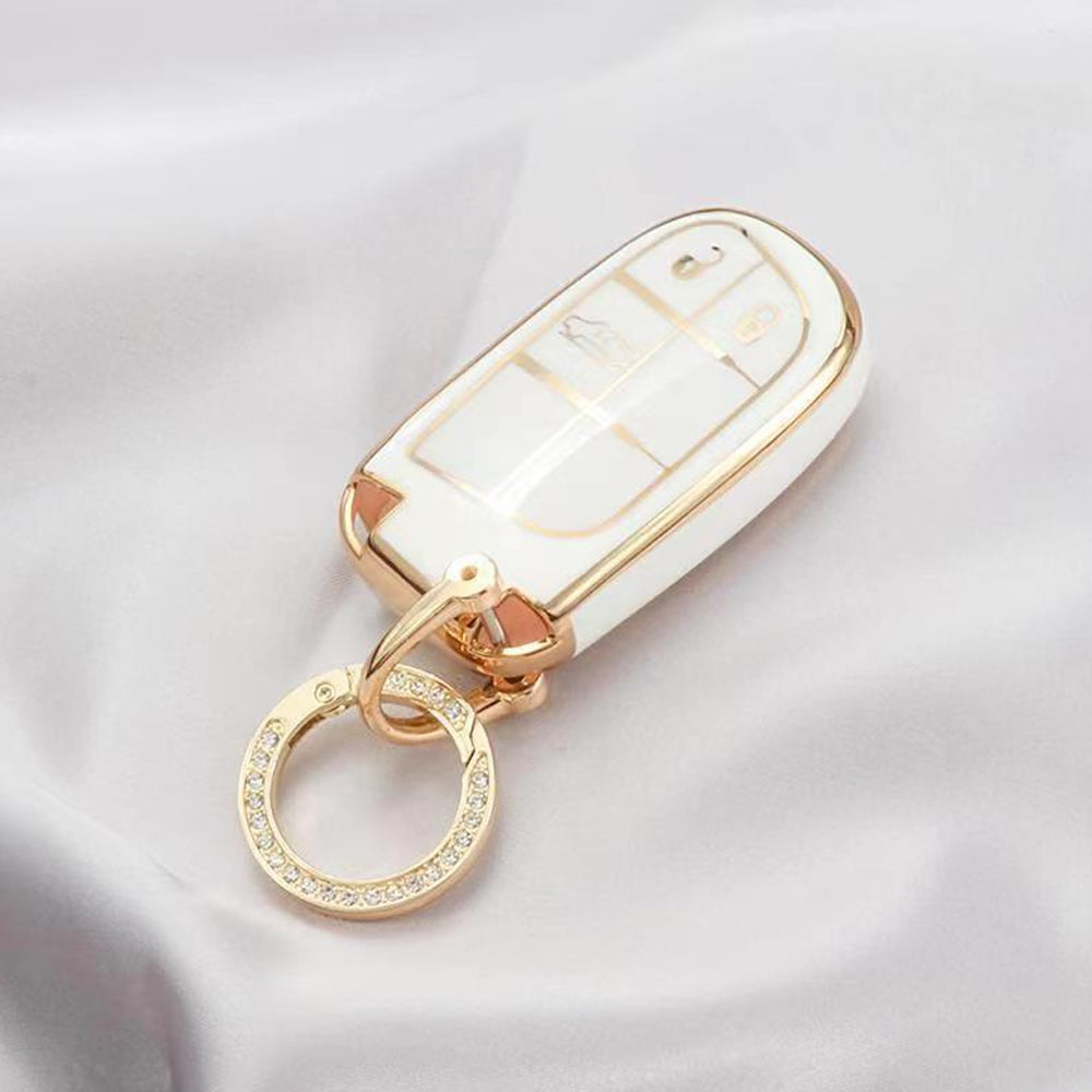 Acto TPU Gold Series Car Key Cover With Diamond Key Ring For Jeep Compass