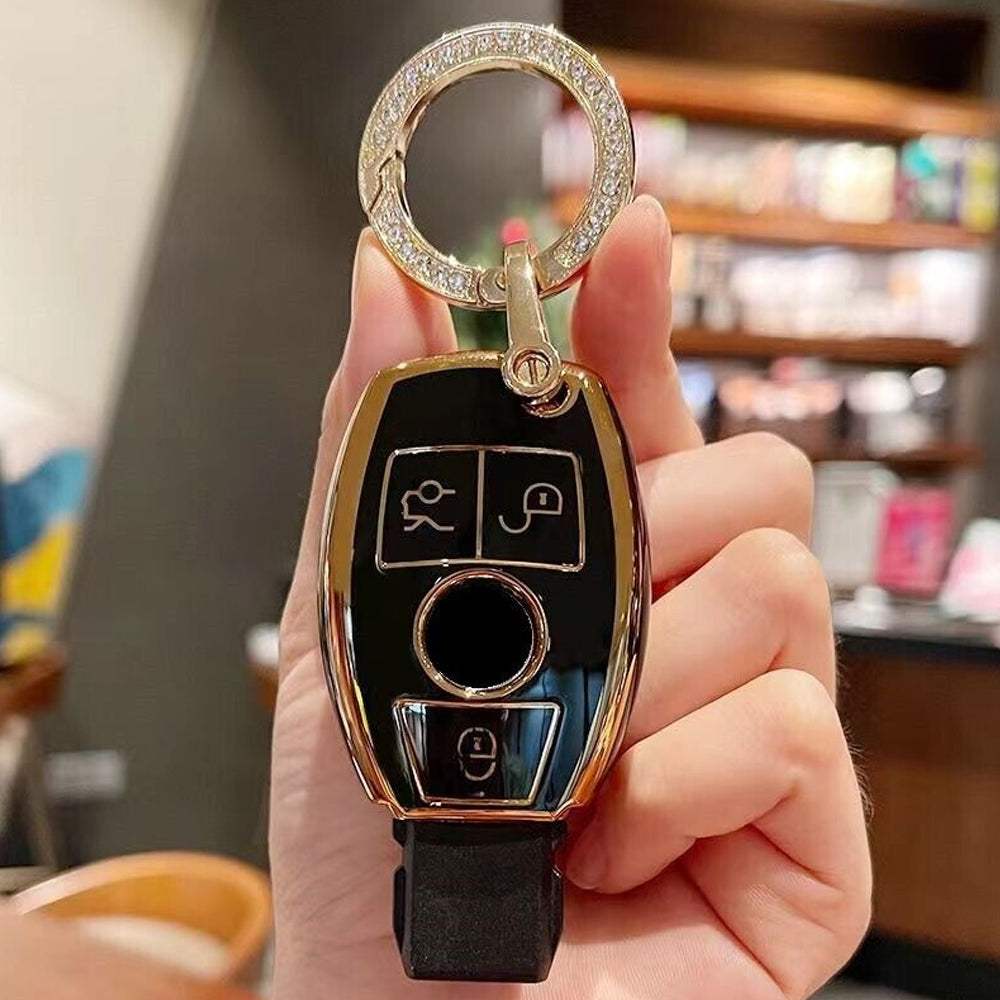 Acto TPU Gold Series Car Key Cover With Diamond Key Ring For Mercedes GLS-CLASS