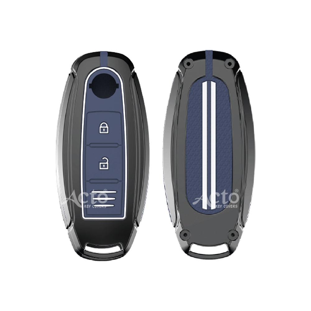 Acto Metal Sapphire Key Cover and Key chain Compatible with Toyota Corolla Altis and Innova Crysta Pack of 1 Set (Glow in the Night)