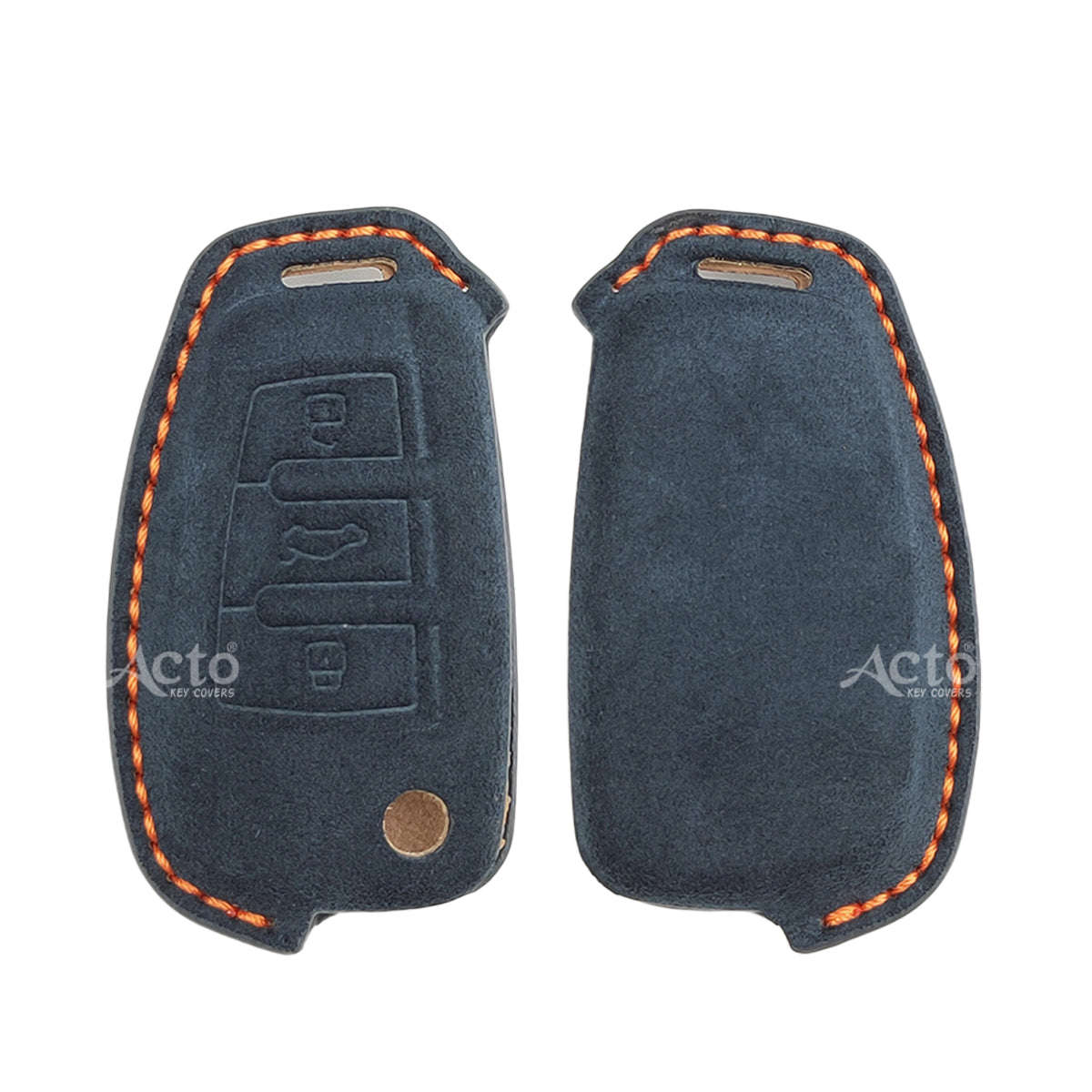 ACTO Alcantra Key Cover and Key Chain in Dashing Blue Cover and Orange Sticking Design Compatible with Audi