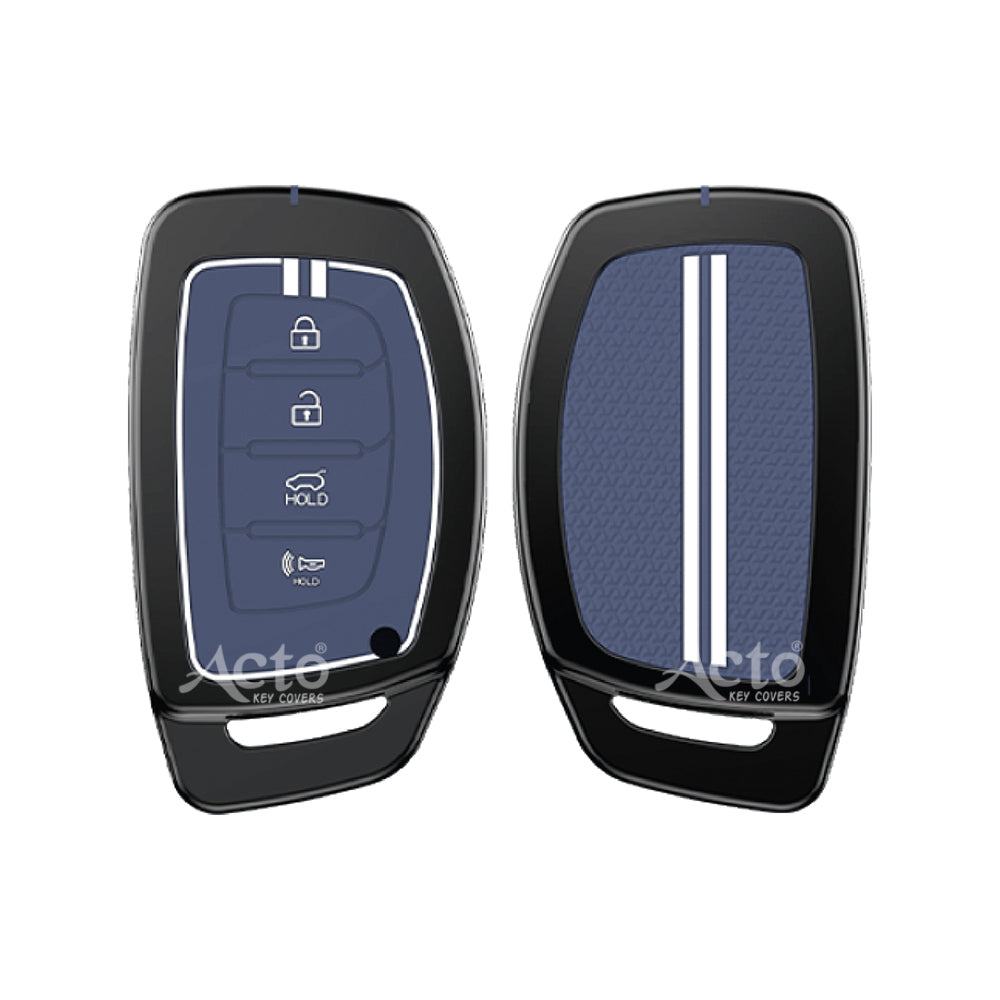 Acto Metal Sapphire Key Cover and Key chain Compatible with Hyundai Tucson I Creta I i20 (2021) I Elantra I Venue Pack of 1 Set (Glow in the Night)