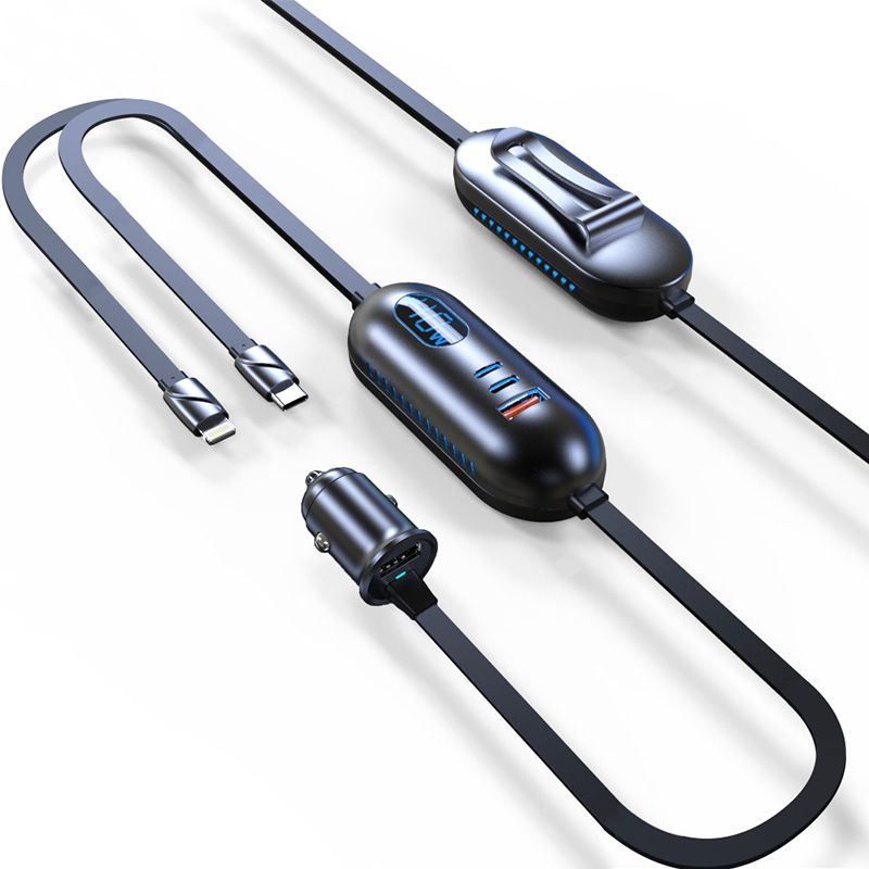 ACTO Oryn Car Charger Super 5in1 Fast Charging Ambient Light with Type-C & ISO Intelligent Display USB/Type-C 112.5W & 1.5Meter Pack of 1 Pcs