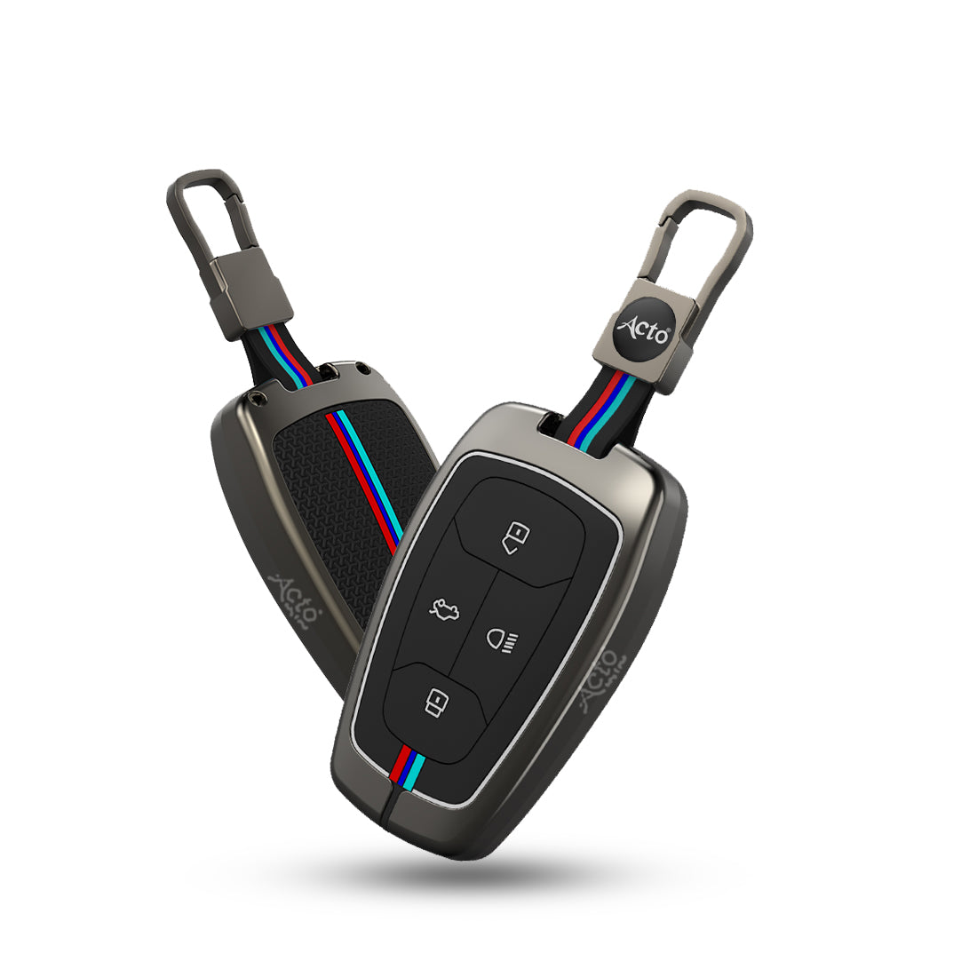 Acto Metal Sapphire Key Cover and Key chain Compatible with Tata Altroz I Harrier I Nexon Pack of 1 Set (Glow in the Night)