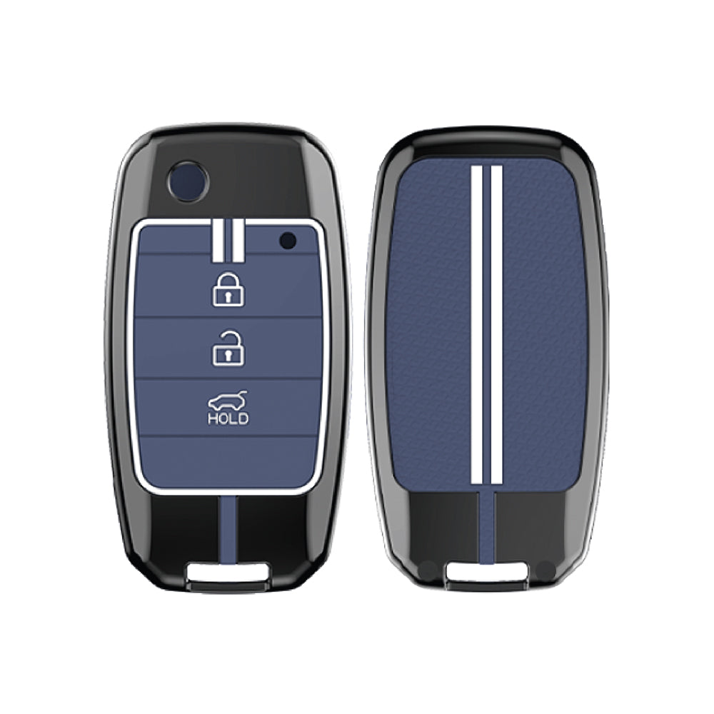 Acto Metal Sapphire Key Cover and Key chain Compatible with KIA Seltos, Carens Pack of 1 Set (Glow in the Night)