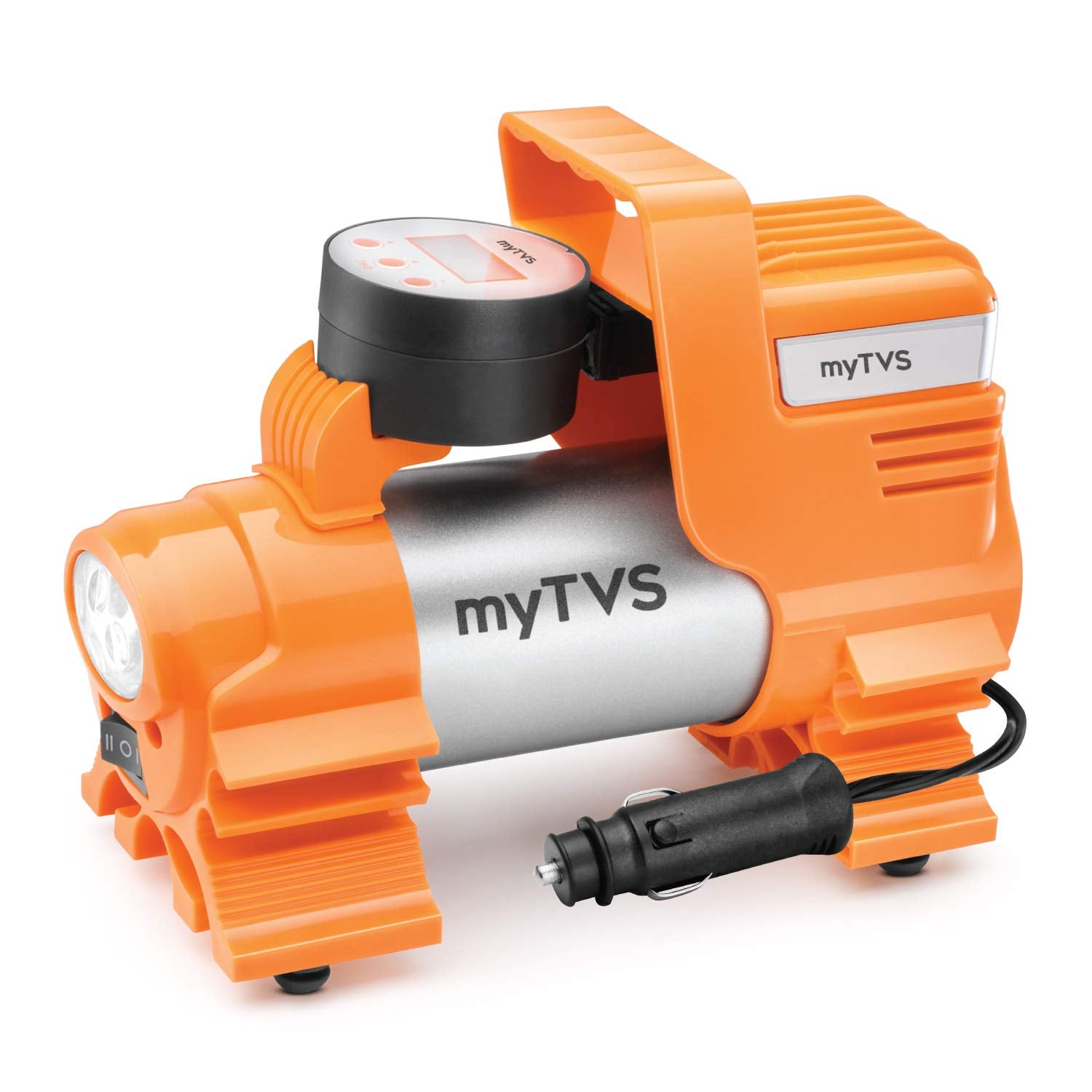 myTVS Tyre Inflator 100 Psi, 12V DC Air Pump for Car tyre Portable Tyre Inflator for Car & Bike Inflator with LED Torch Compatible with All car