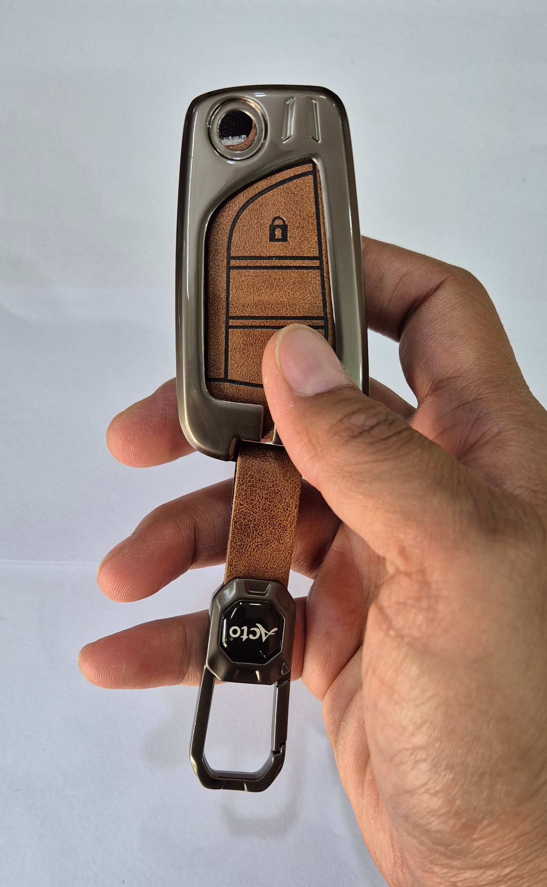 ACTO Metal Leather Car key cover with key chain Compatible With Toyota