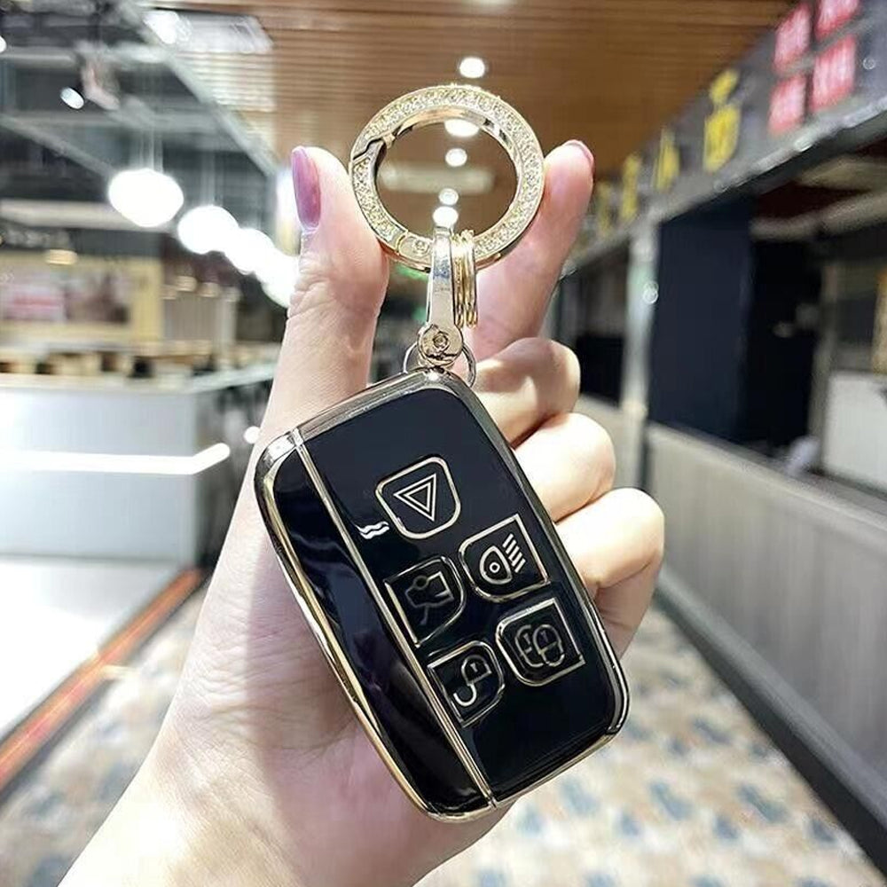 Acto TPU Gold Series Car Key Cover With Diamond Key Ring For Land Rover Sports