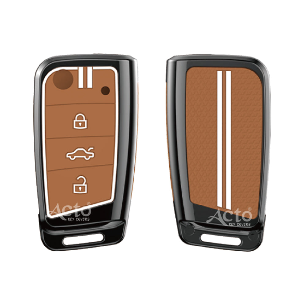 Acto Metal Sapphire Key Cover & Key Chain Compatible with Volkswagen & Skoda Jetta, Slavia, Kushaq, Passat, Octavia, Superb, Tiguan, Taigun, Virtus| Glow-in-the-Dark Buttons | 360° Protection | Pack of 1