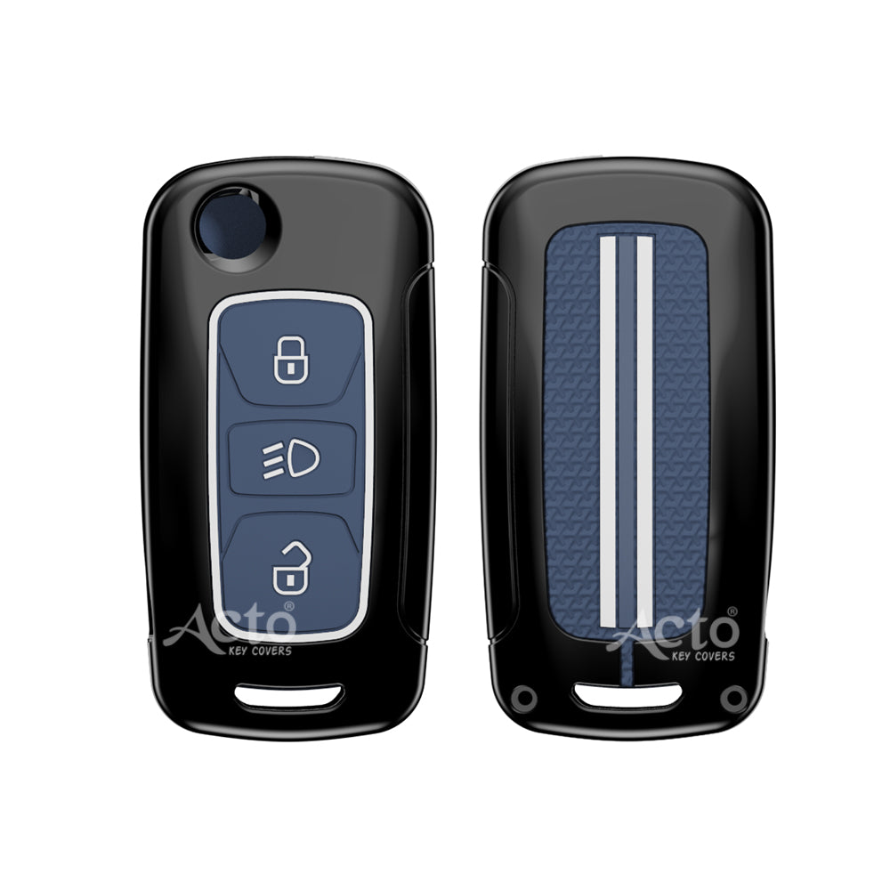 Acto Metal Sapphire Key Cover and Key chain Compatible with Tata Bolt I Nexon I Tigor I Hexa I Tiago I Zest Pack of 1 Set (Glow in the Night)