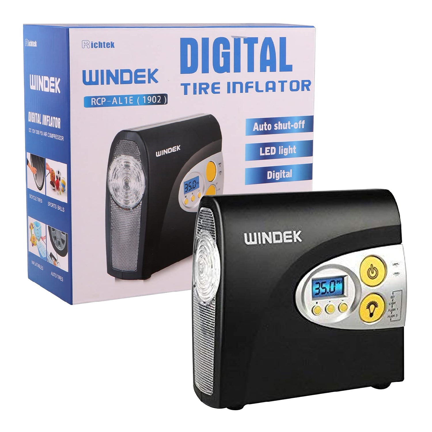 Windek -A4F(1902) Compact Air Pumps Digital Tyre Inflator With Auto Shut Off And Led Light