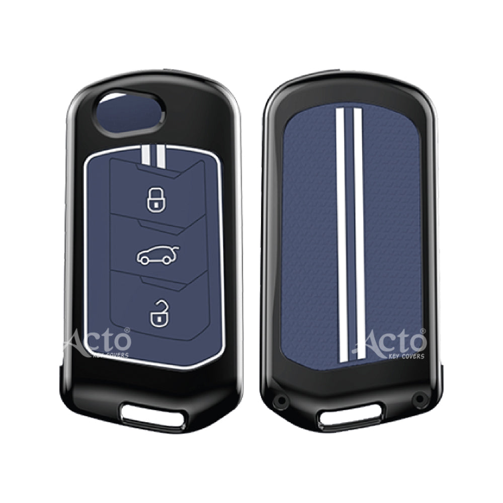 Acto Metal Sapphire Key Cover and Key chain Compatible with Mahindra Thar I Thar Roxx I Bolero I Marazzo I Scorpio I Tuv300 I Xuv700 Pack of 1 Set (Glow in the Night)
