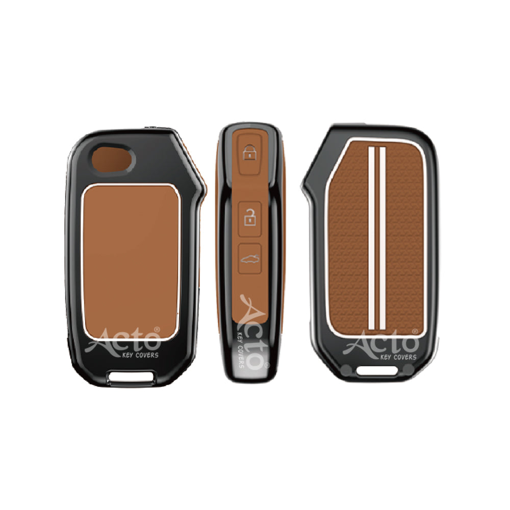 Acto Metal Sapphire Key Cover & Key Chain Compatible with Kia Seltos 2020, Sonet 2020 3 Button Flip Key | Premium Zinc Alloy Case | Glow in the Night Buttons | 360° Full Protection | Luxury Key Fob Cover | Pack of 1 Set