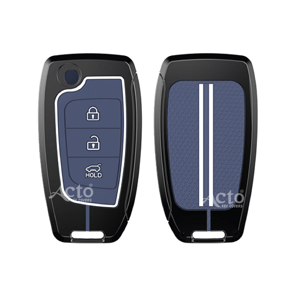Acto Metal Sapphire Key Cover and Key chain Compatible with Hyundai i20 I Kona I Verna 2018 Pack of 1 Set (Glow in the Night)