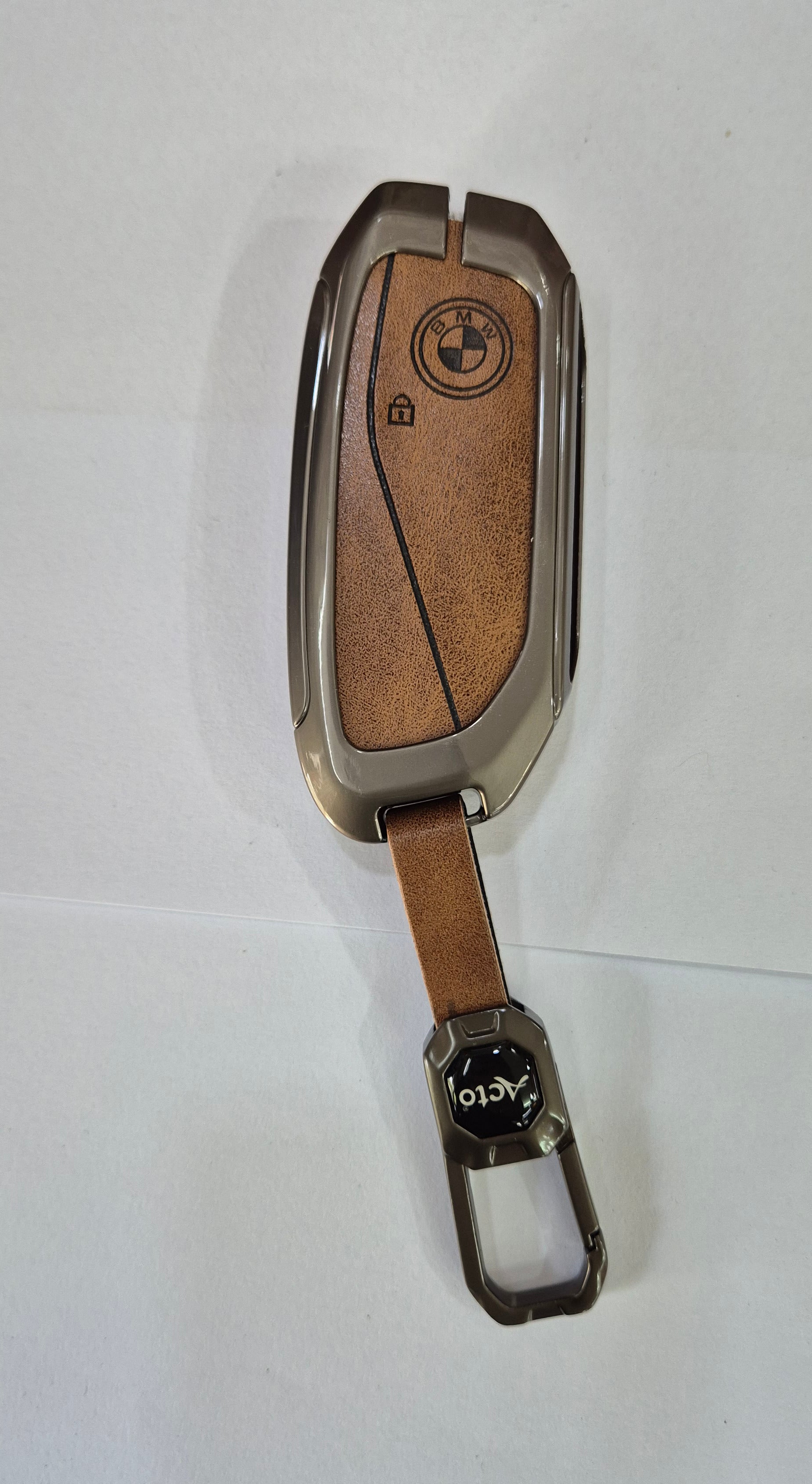 ACTO Metal Leather Car key cover with key chain Compatible With BMW