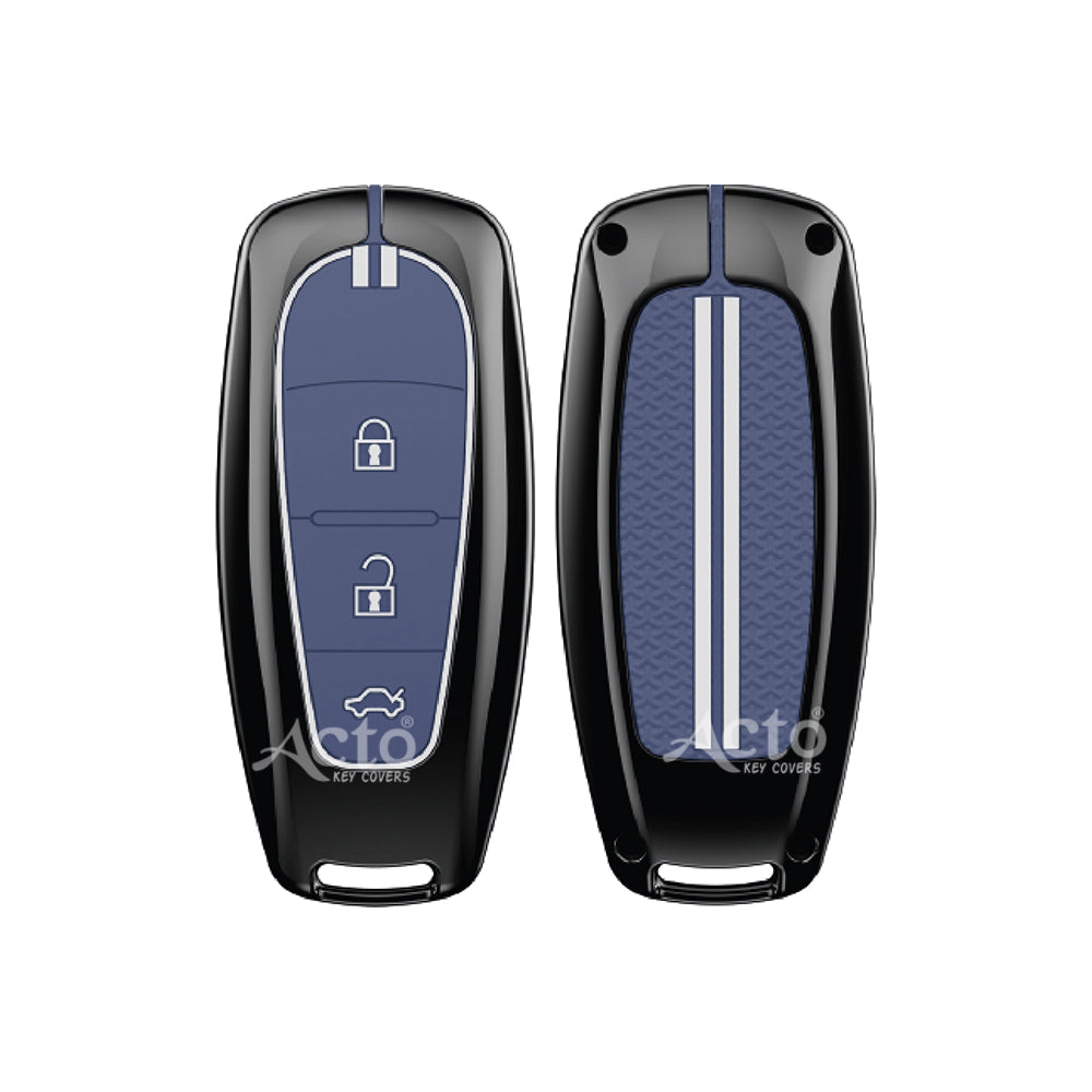 Acto Metal Sapphire Key Cover and Key chain Compatible with Suzuki Baleno I Breeza I Ciaz I Ignis I S-cross 3Button Pack of 1 Set (Glow in the Night)