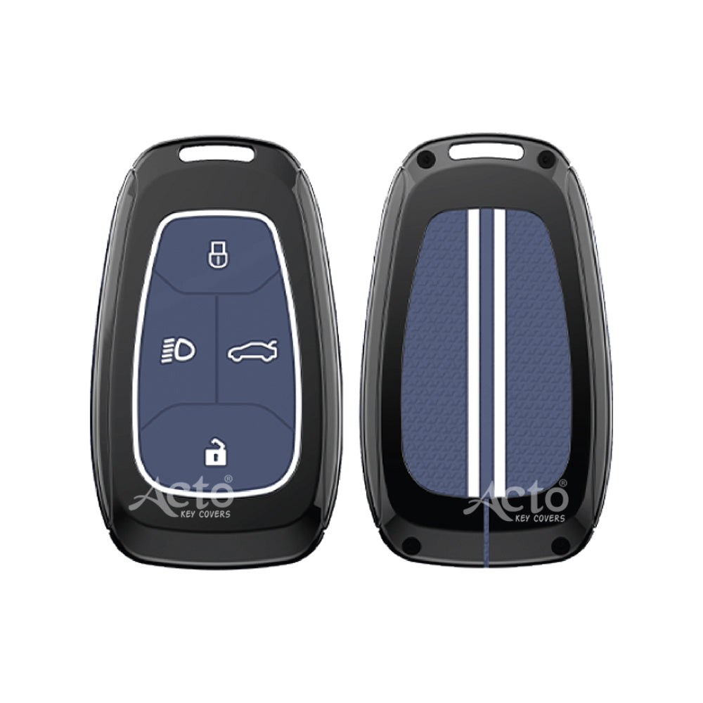 Acto Metal Sapphire Key Cover and Key chain Compatible with Tata Altroz I Harrier I Nexon Pack of 1 Set (Glow in the Night)