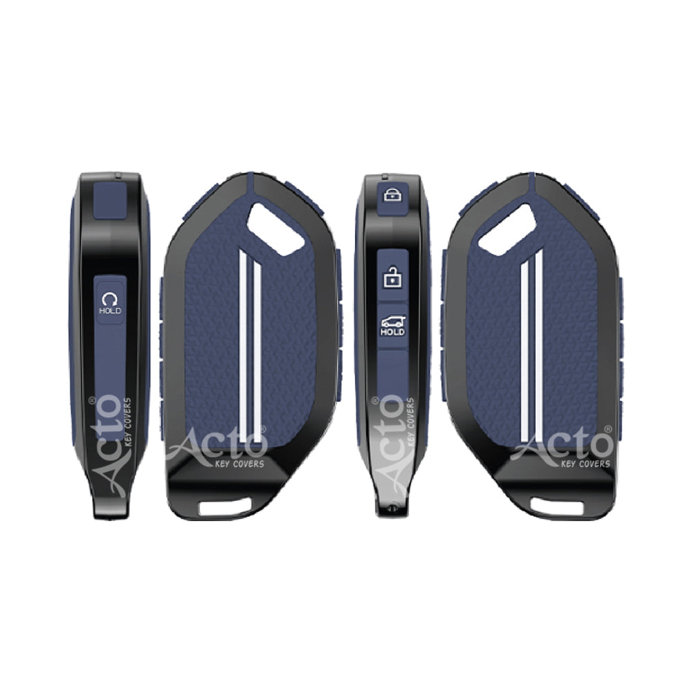 Acto Metal Sapphire Key Cover & Key Chain Compatible with Kia Syros 2025 & Seltos 2026 4-Button Smart Key | Premium Zinc Alloy Case | Glow in the Night Buttons | 360° Full Protection | Luxury Key Fob Cover | Pack of 1 Set