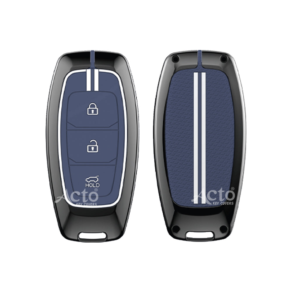 Acto Metal Sapphire Key Cover and Key chain Compatible with Hyundai Kona electric I Verna Pack of 1 Set (Glow in the Night)