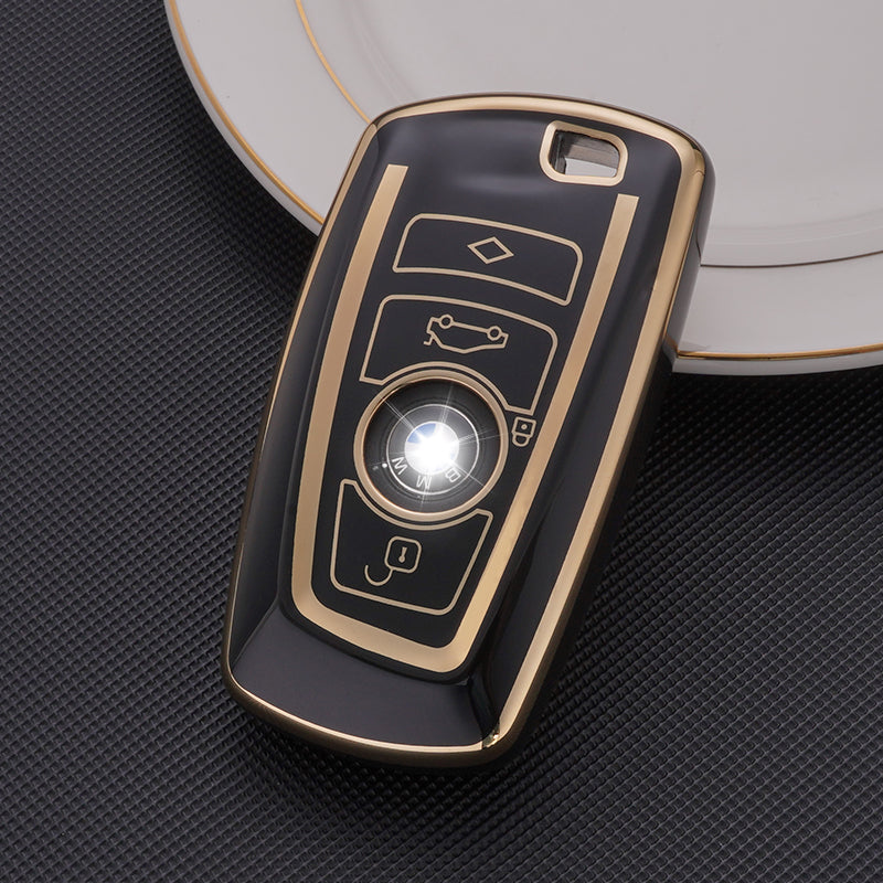 Acto TPU Gold Series Car Key Cover With TPU Gold Key Chain For BMW 6 Series