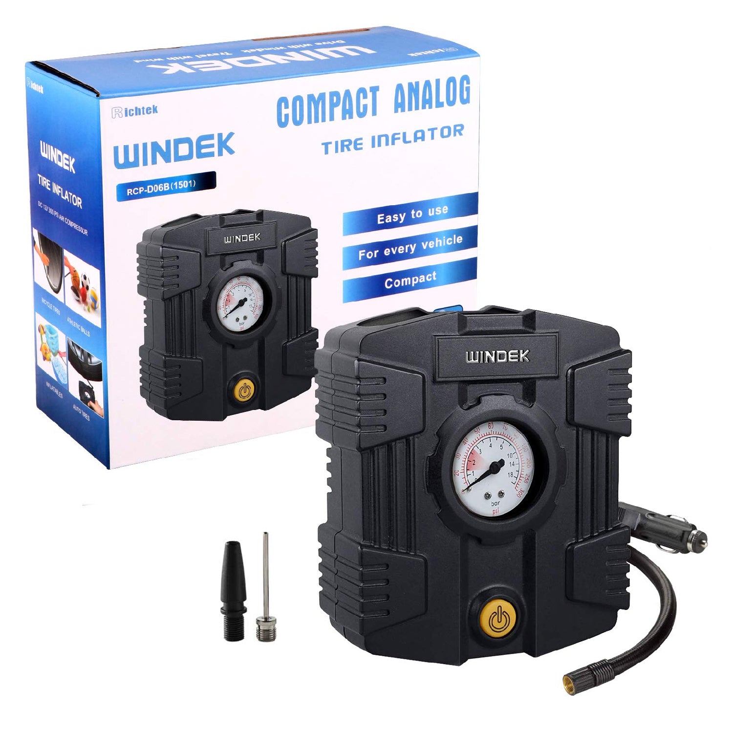 Windek 1501 Analog Tyre Inflator Multi-Purpose Air Pump with Compact Design & Speedy Inflation