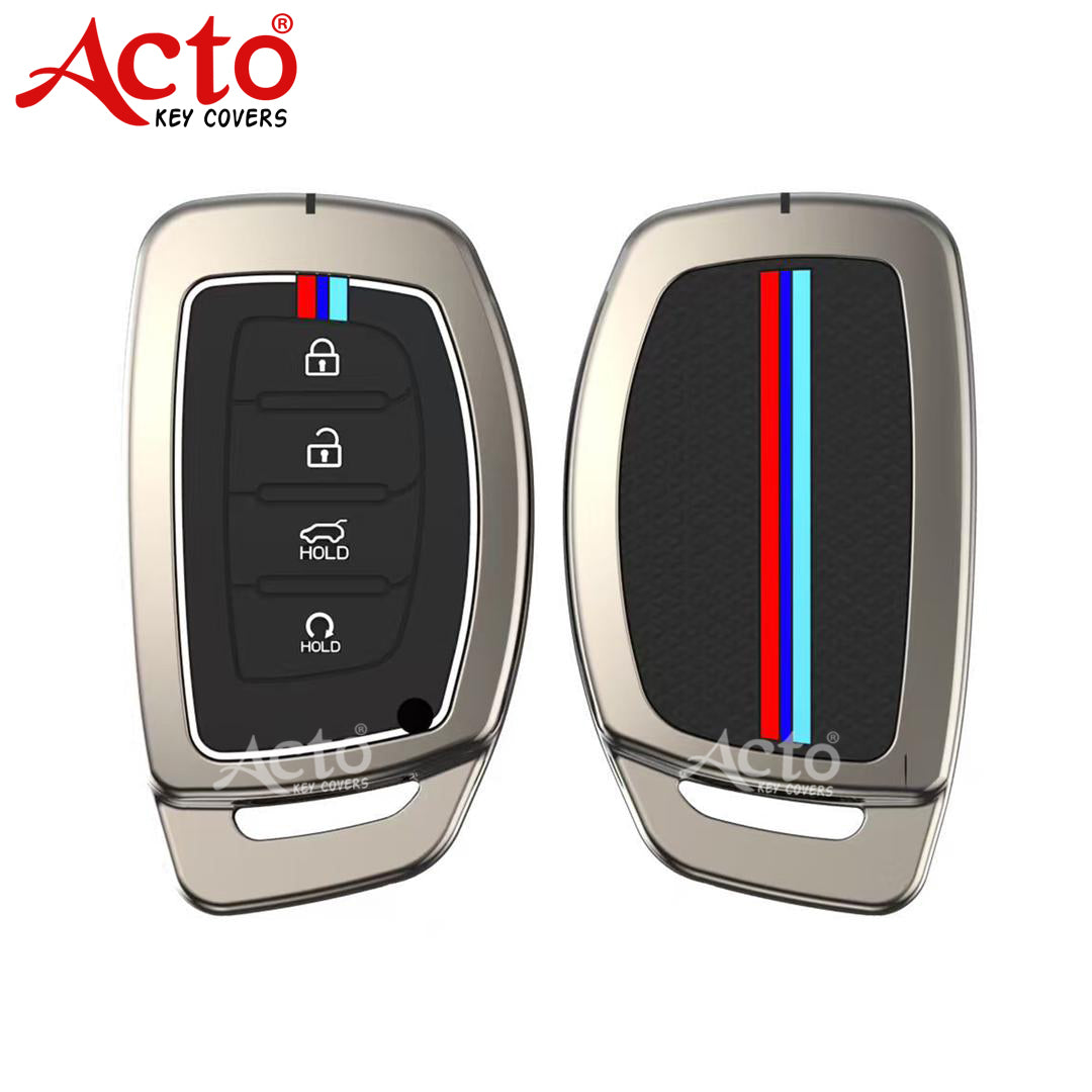 Acto Metal Sapphire Key Cover and Key chain Compatible with Hyundai Creta 2025 I Creta 2024 I Alacazar I Venue I Tucson Pack of 1 Set (Glow in the Night)