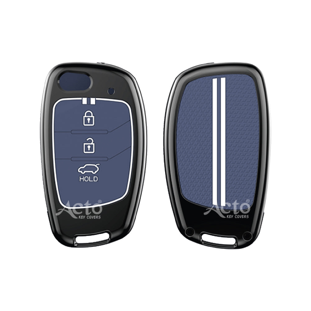 Acto Metal Sapphire Key Cover and Key chain Compatible with Hyudai  Aura I I10 Grand Nios I i20  (2021) I Creta I i20 Active I I-20 Elite I Xcent 2019+ Pack of 1 Set (Glow in the Night)