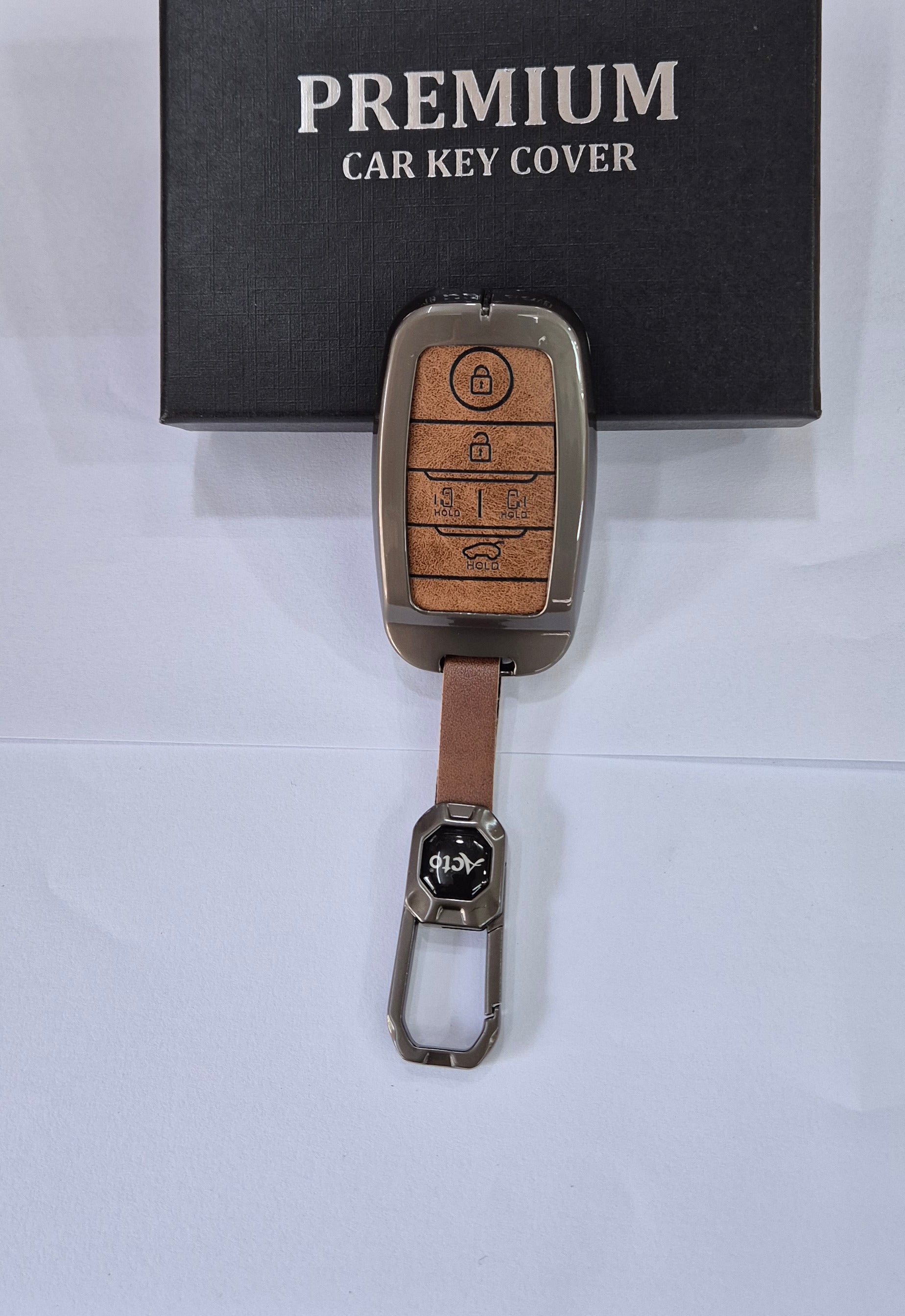 ACTO Metal Leather Car key cover with key chain Compatible With Kia