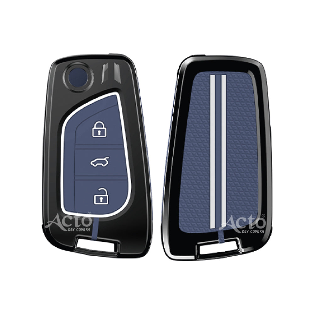 Acto Metal Sapphire Key Cover and Key chain Compatible with Toyota Corolla Altis and Innova Crysta Pack of 1 Set (Glow in the Night)