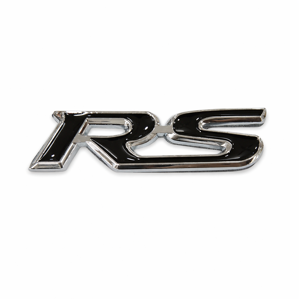 Carsonify 3D Metal RS Car Badge Emblem Sticker | Premium Aluminum Alloy Chrome RS Logo Decal | Self-Adhesive Metallic Badge for Car, Bike & SUV Exterior | Stylish Auto Decoration Accessory