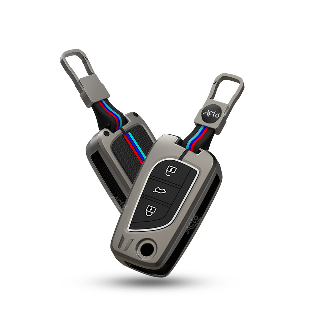 Acto Metal Sapphire Key Cover and Key chain Compatible with Toyota Corolla Altis and Innova Crysta Pack of 1 Set (Glow in the Night)