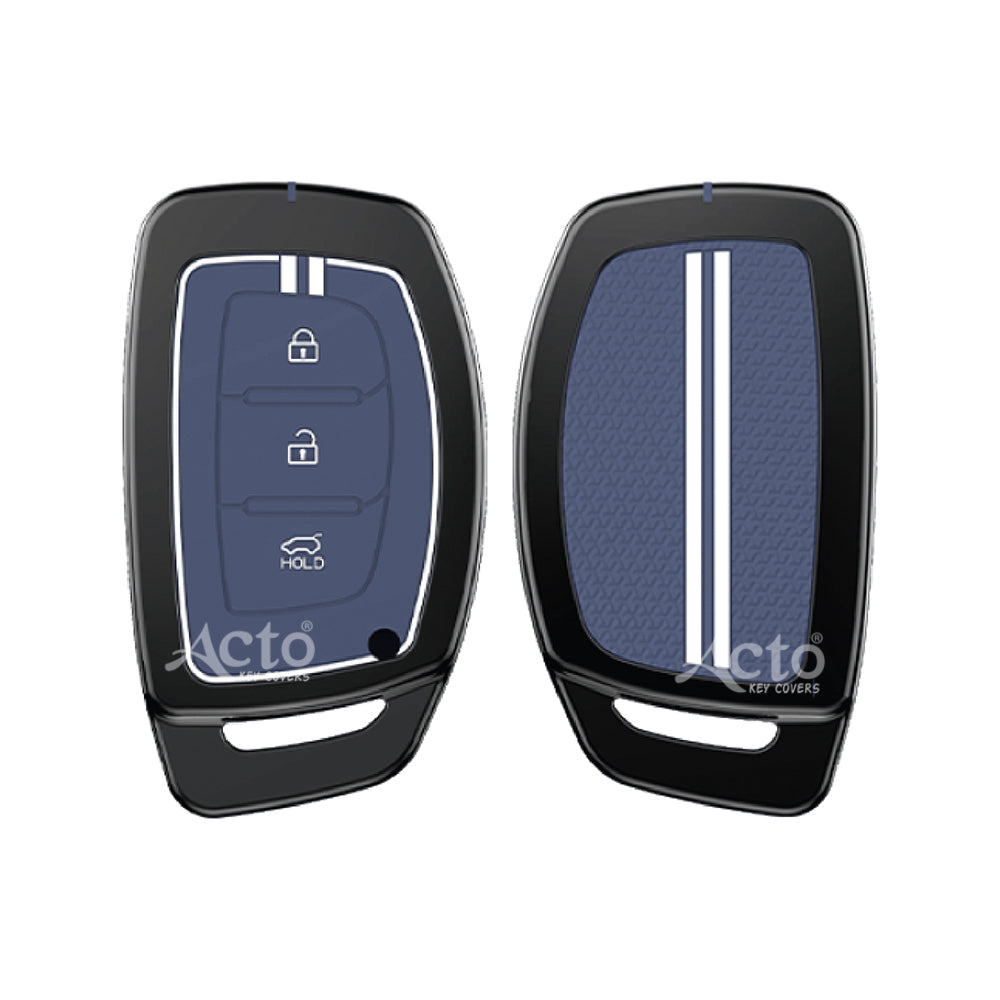 Acto Metal Sapphire Key Cover and Key chain Compatible with Hyudai  Aura I Elantra I I10 Grand Nios I i20 Elite I Verna 4S I Creta I i10 Grand I i20 Active I Tucson I Xcent Pack of 1 Set (Glow in the Night)