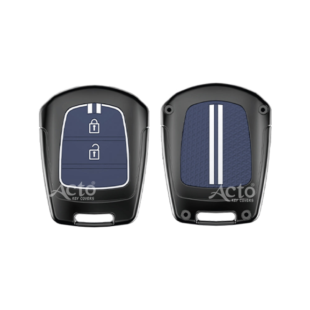 Acto Metal Sapphire Key Cover and Key chain Compatible with Hyudai I-10 Grand, Santro Pack of 1 Set (Glow in the Night)