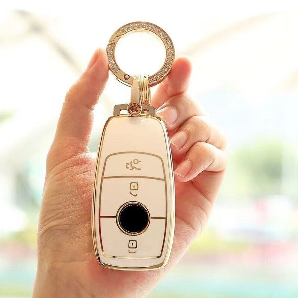 Acto TPU Gold Series Car Key Cover With Diamond Key Ring For Mercedes S-Class