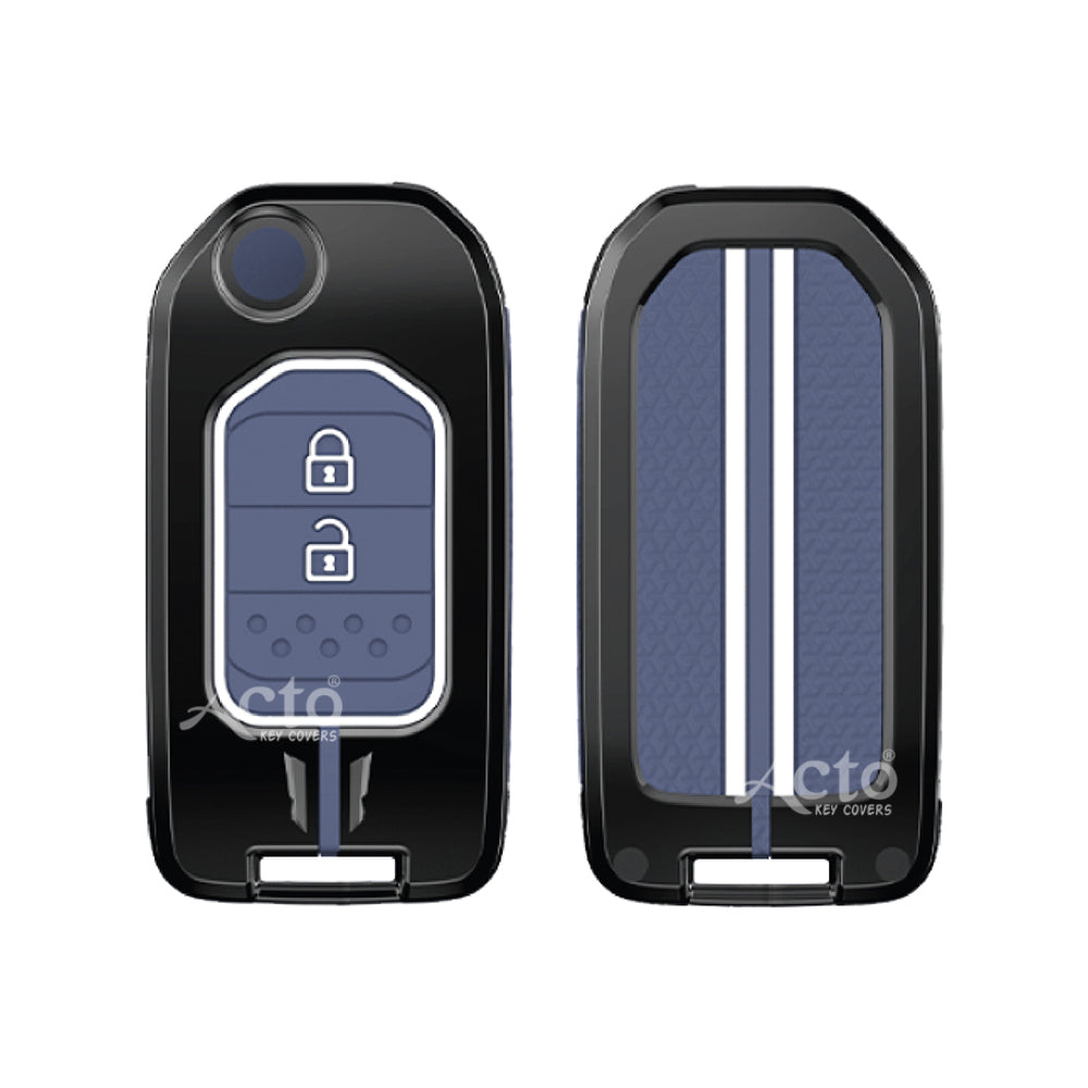 Acto Metal Sapphire Key Cover and Key chain Compatible with Honda City, WR-V, Jazz Pack of 1 Set (Glow in the Night)