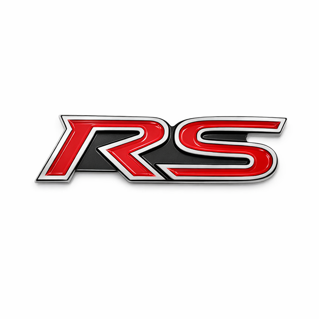 Carsonify 3D Metal RS Car Badge Emblem Sticker | Premium Aluminum Alloy Chrome RS Logo Decal | Self-Adhesive Metallic Badge for Car, Bike & SUV Exterior | Stylish Auto Decoration Accessory