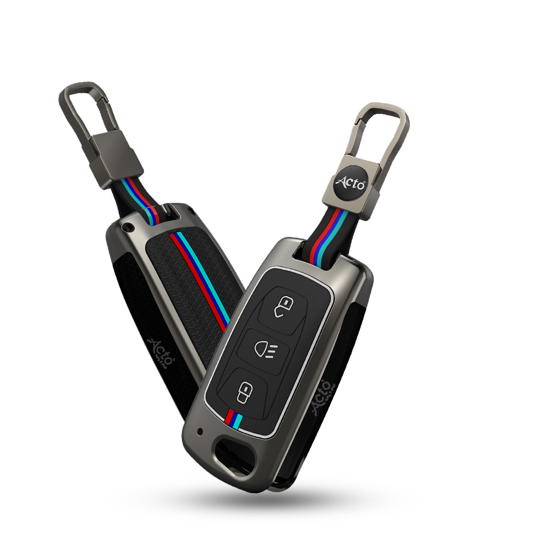 Acto Metal Sapphire Key Cover and Key chain Compatible with Tata Bolt I Nexon I Tigor I Hexa I Tiago I Zest Pack of 1 Set (Glow in the Night)