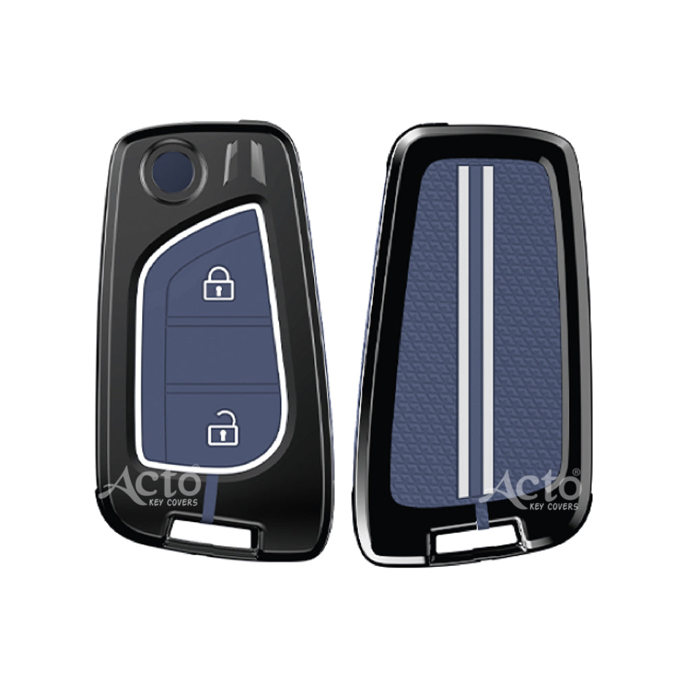 Acto Metal Sapphire Key Cover and Key chain Compatible with Toyota Corolla Altis and Innova Crysta Pack of 1 Set (Glow in the Night)