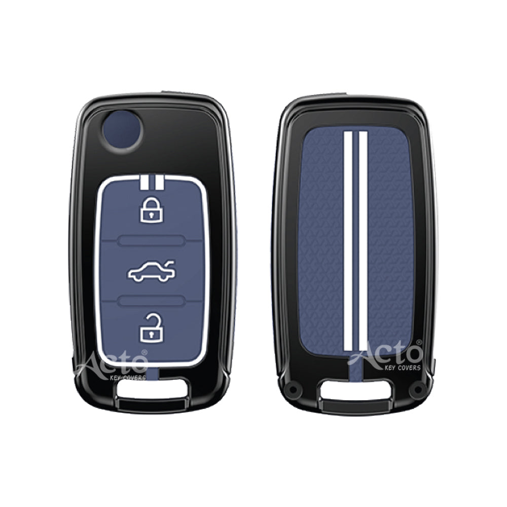 Acto Metal Sapphire Key Cover and Key chain Volkswagen & Škoda Ameo, Jetta, Octavia, Rapid, Vento, Fabia, Laura, Polo, Superb & Yeti Compatible with  Pack of 1 Set (Glow in the Night)