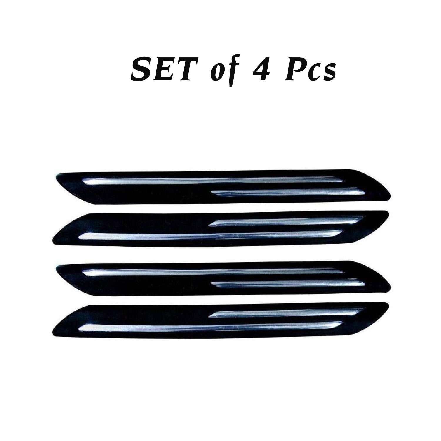 Car Bumper Protector Black Rubber with Double Chrome line Compatible with all Cars Set of 4 Pcs