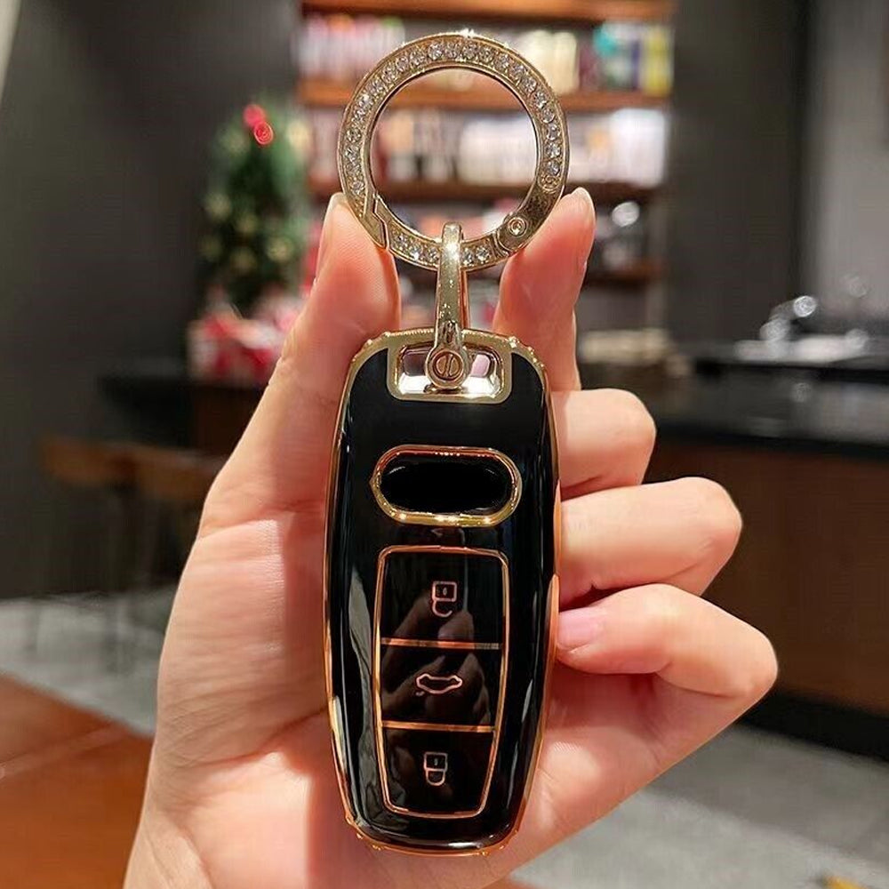 Acto TPU Gold Series Car Key Cover With Diamond Key Ring For Audi RS5