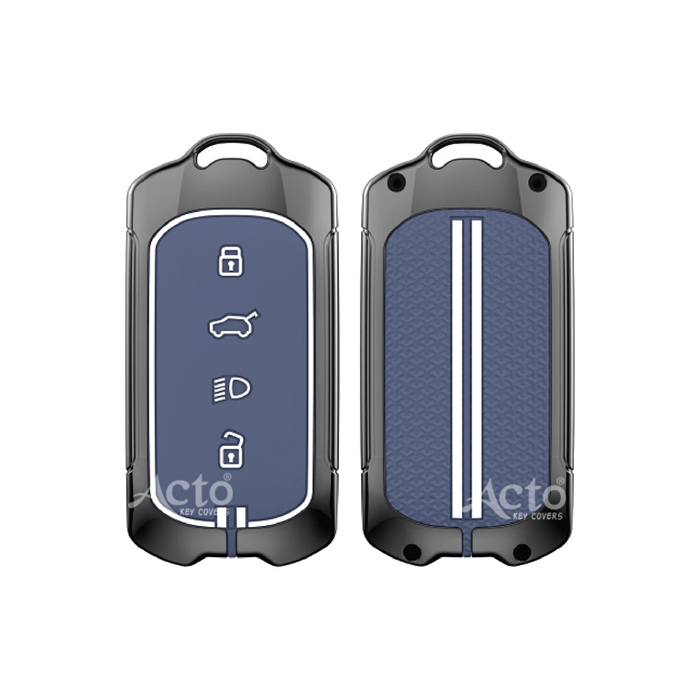 Acto Metal Sapphire Key Cover and Key chain Compatible with Tata Curvv Pack of 1 Set (Glow in the Night)