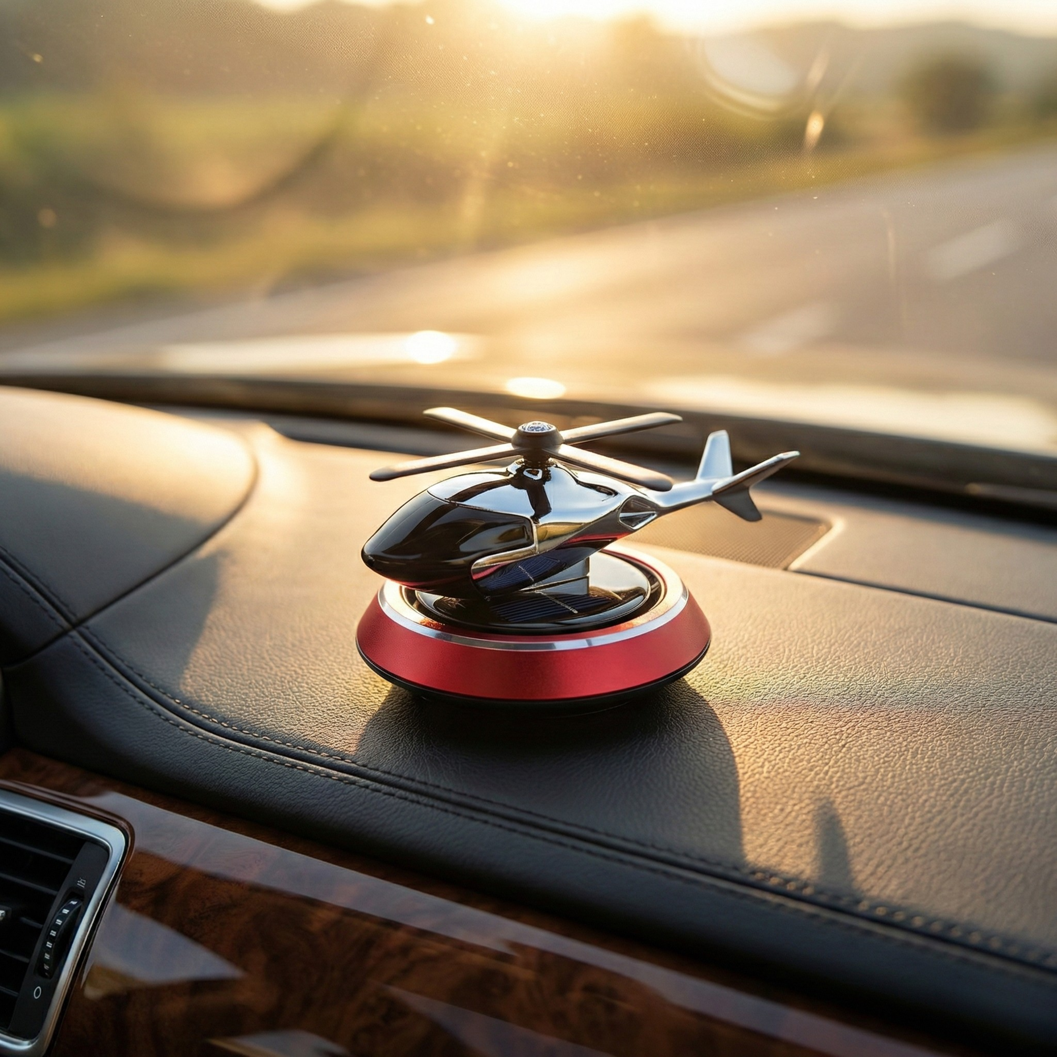 Solar Powered Rotating Helicopter Dashboard Showpiece – Automatic Moving Car Decor
