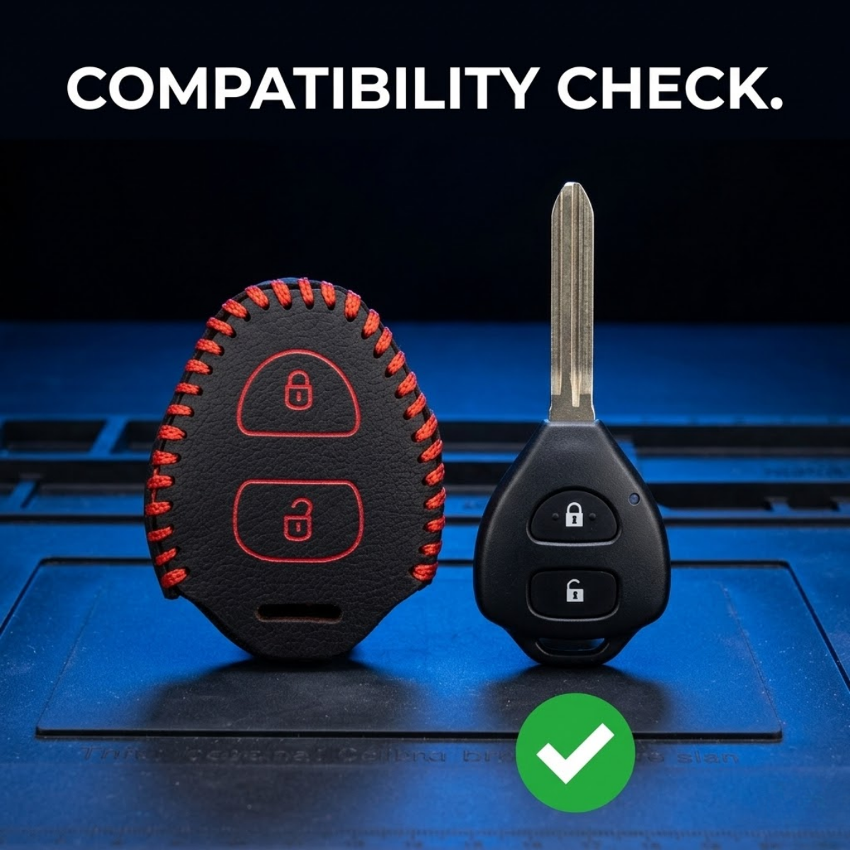 ACTO Leather Car Key Cover with Key Chain Compatible for Toyota Camry, Corolla, Fortuner & Innova (2 Button Remote Key) | Premium Black with Red Stitching | 360° Protection | Stylish Key Case | Pack of 1